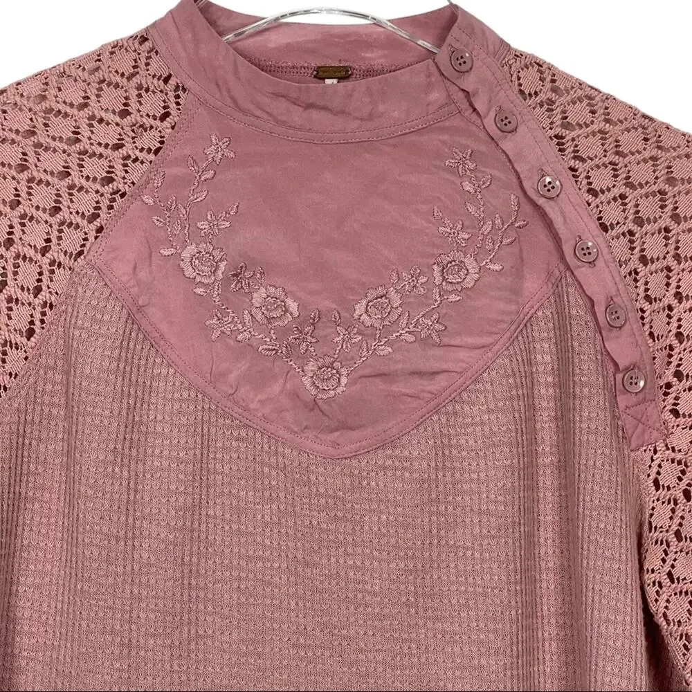 Free People Sweetest Thing Thermal Lace Top Pink Size XS